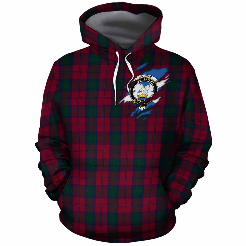Lindsay Clan Crest In Me Tartan Cotton Hoodie Scotland Flag Style