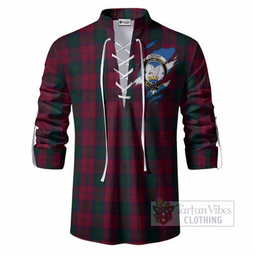 Lindsay Clan Crest In Me Tartan Ghillie Shirt Scotland Flag Style