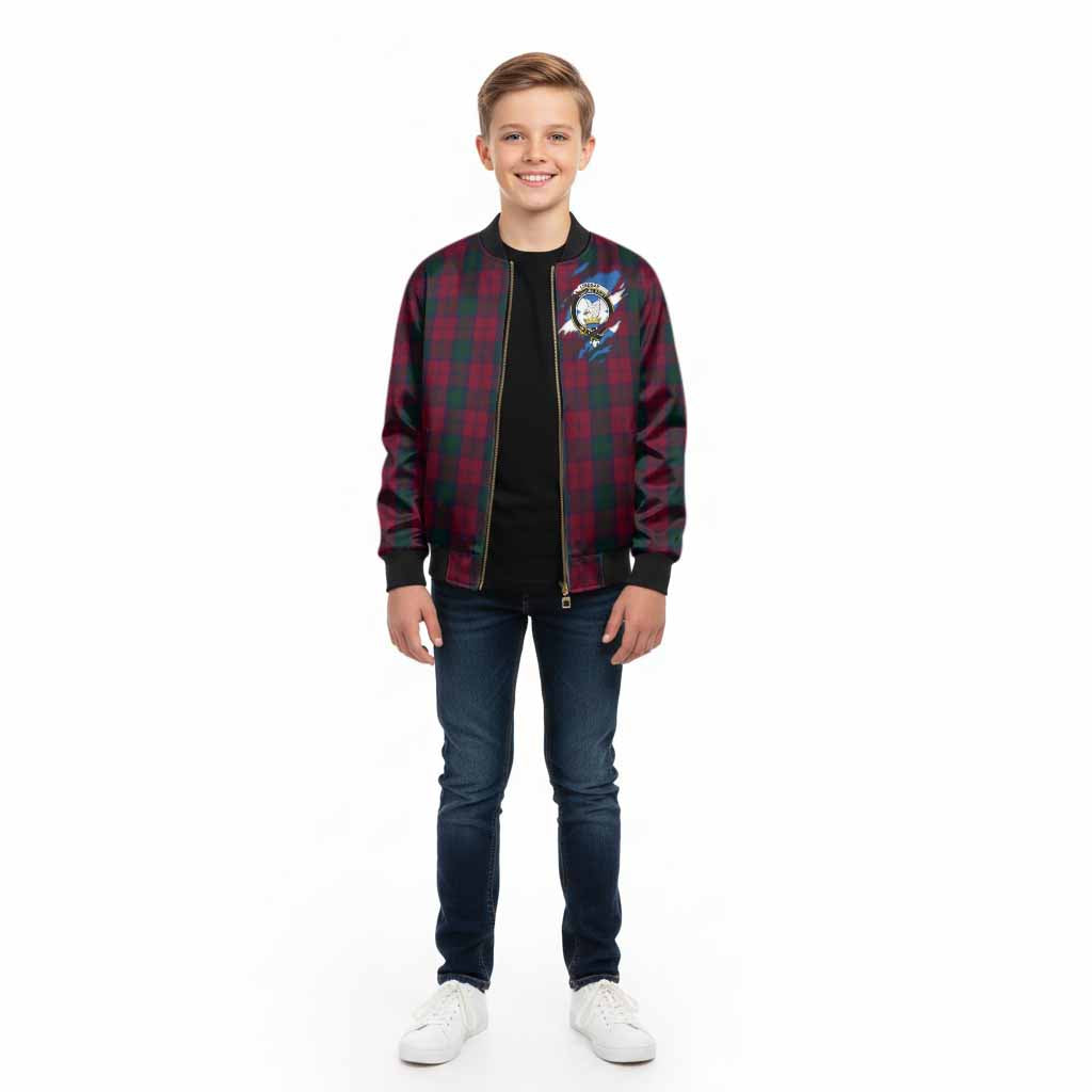 Lindsay Clan Crest In Me Tartan Kid Bomber Jacket Scotland Flag Style