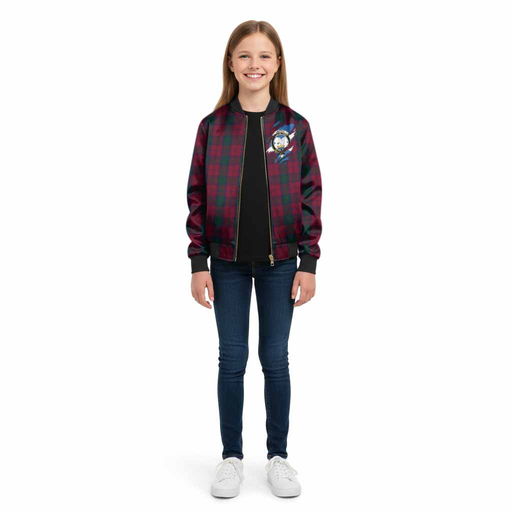 Lindsay Clan Crest In Me Tartan Kid Bomber Jacket Scotland Flag Style