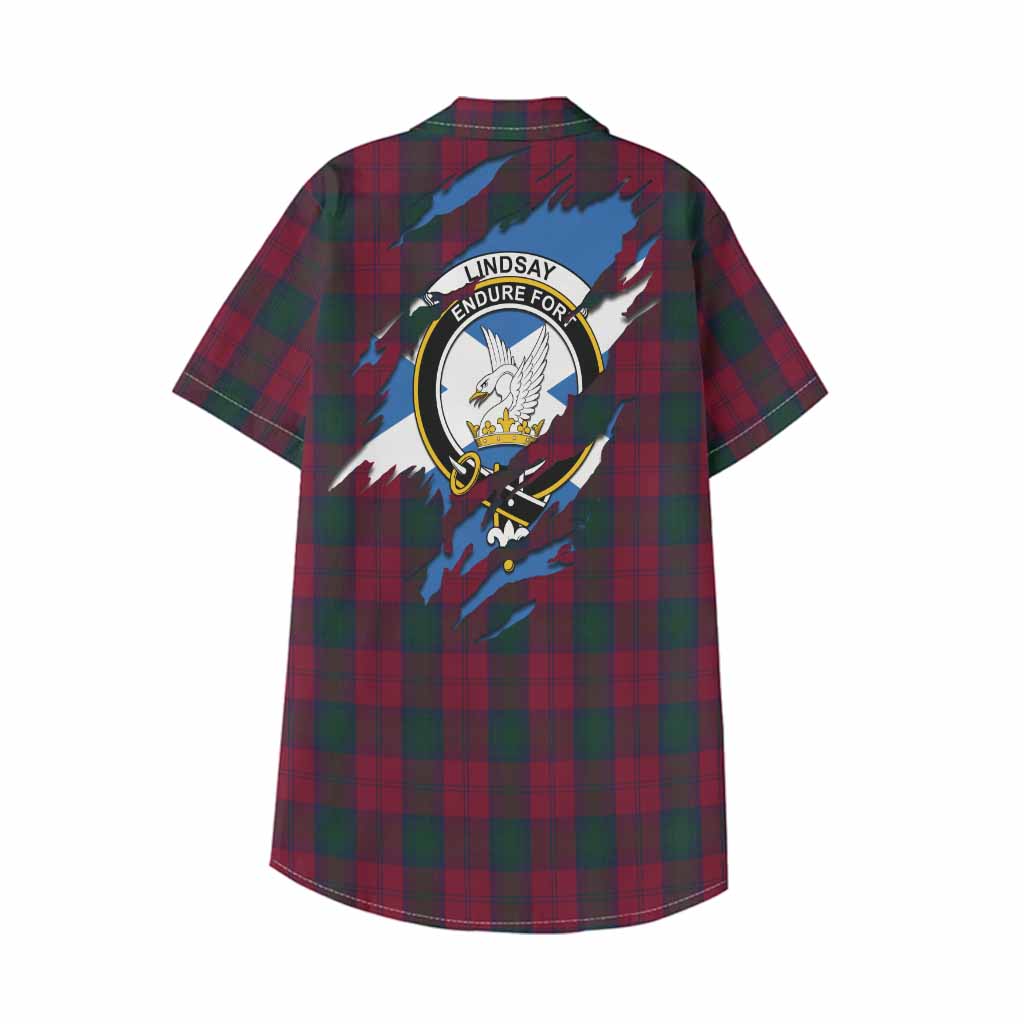 Lindsay Clan Crest In Me Tartan Kid Hawaiian Shirt Scotland Flag Style