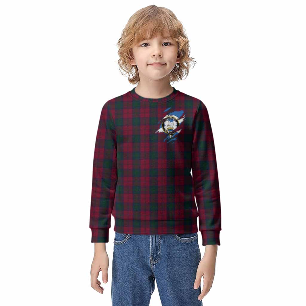 Lindsay Clan Crest In Me Tartan Kid Knitted Sweatshirt Scotland Flag Style