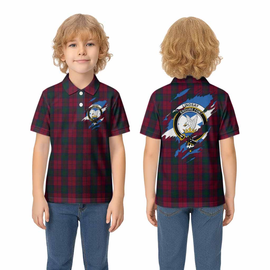 Lindsay Clan Crest In Me Tartan Kid Polo Shirt Scotland Flag Style