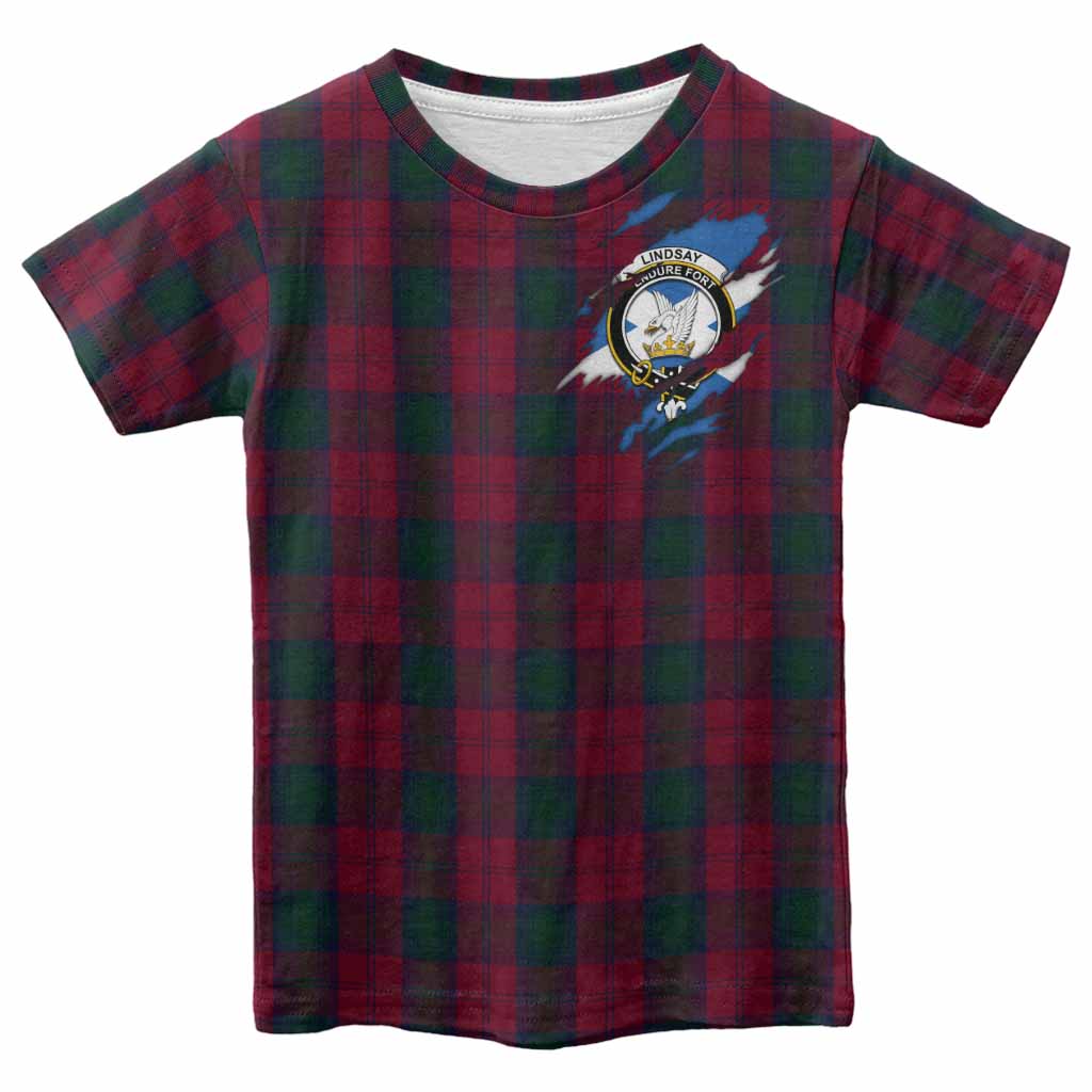 Lindsay Clan Crest In Me Tartan Kid T-shirt Scotland Flag Style