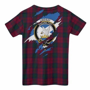 Lindsay Clan Crest In Me Tartan Kid T-shirt Scotland Flag Style