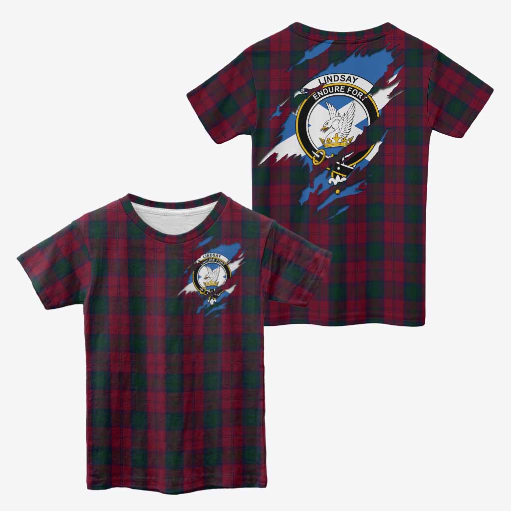Lindsay Clan Crest In Me Tartan Kid T-shirt Scotland Flag Style