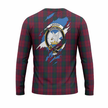 Lindsay Clan Crest In Me Tartan Long Sleeve T-Shirt Scotland Flag Style