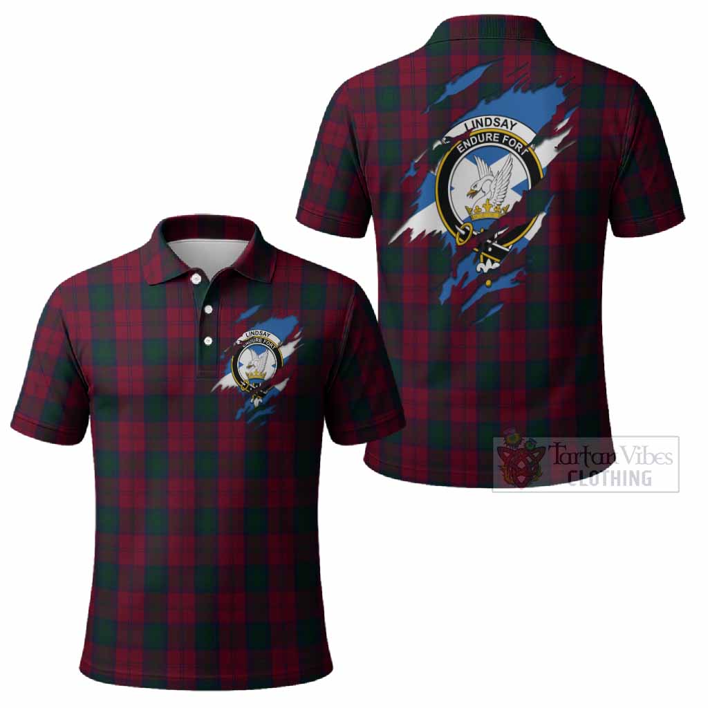Lindsay Clan Crest In Me Tartan Polo Shirt Scotland Flag Style