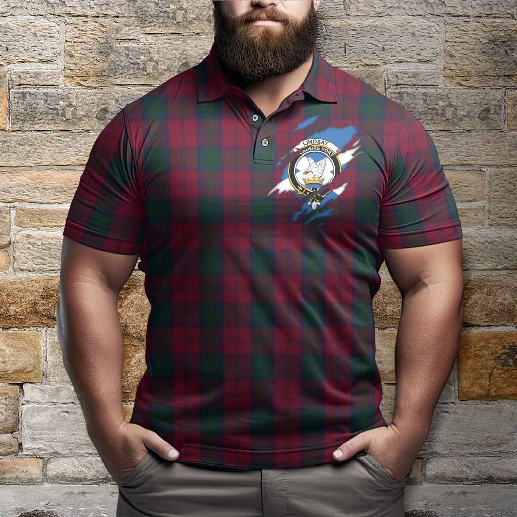 Lindsay Clan Crest In Me Tartan Polo Shirt Scotland Flag Style