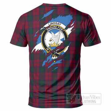 Lindsay Clan Crest In Me Tartan T-Shirt Scotland Flag Style
