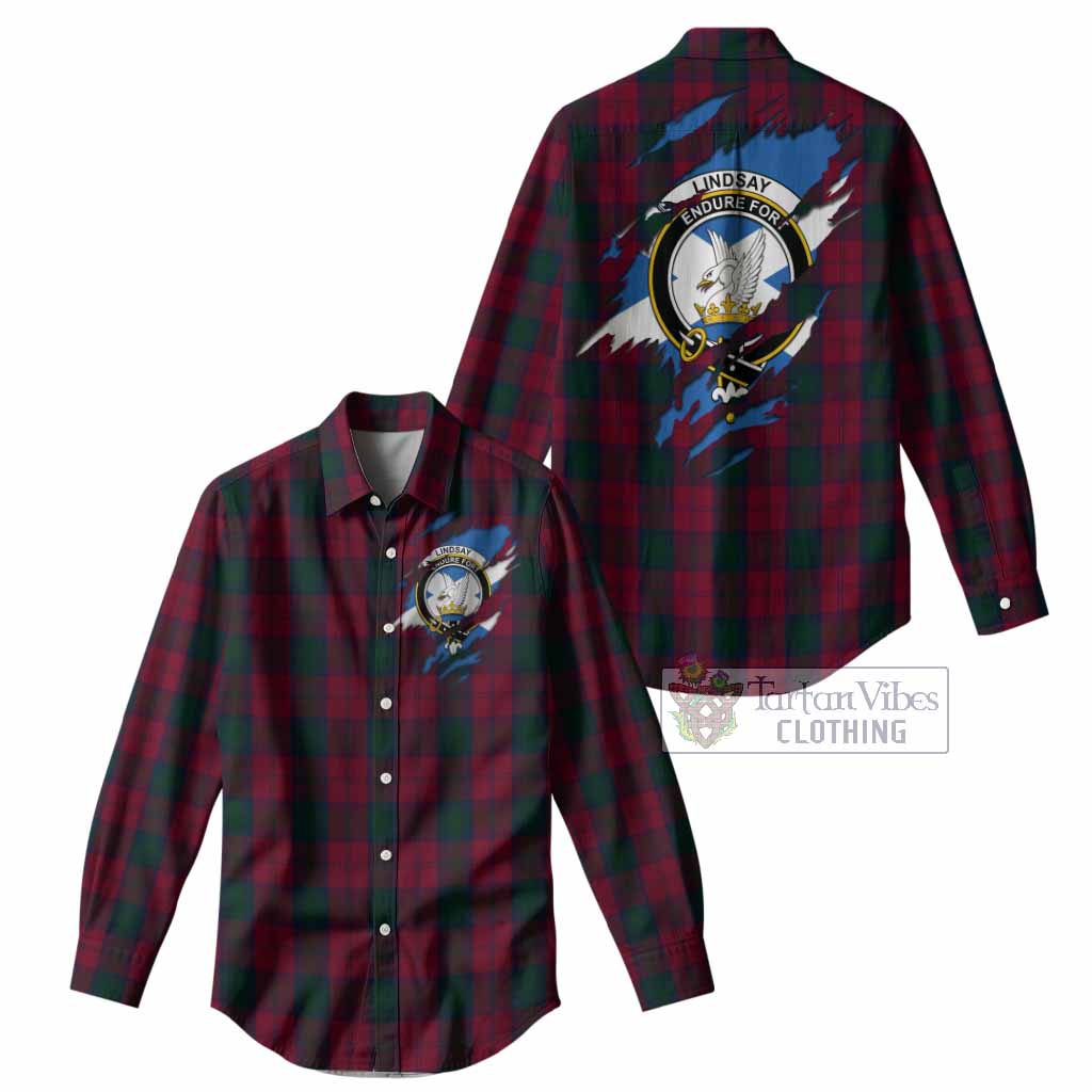 Lindsay Clan Crest In Me Tartan Women Casual Shirt Scotland Flag Style
