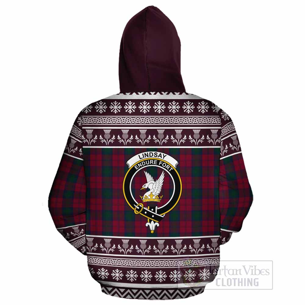 Lindsay Clan Tartan Christmas Cotton Hoodie with Family Crest - Tartan Vibes Clothing
