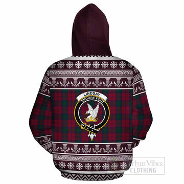 Lindsay Clan Tartan Christmas Cotton Hoodie with Family Crest