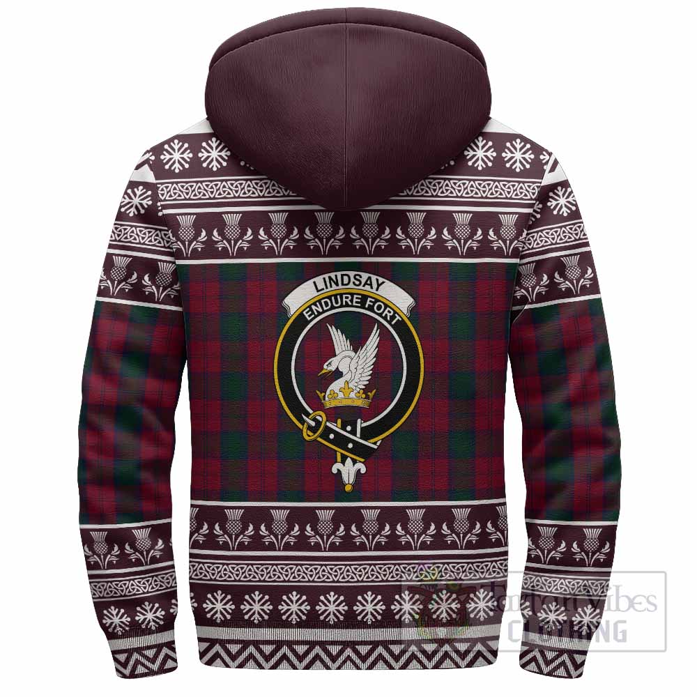 Lindsay Clan Tartan Christmas Fleece Hoodie with Family Crest - Tartan Vibes Clothing
