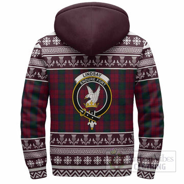 Lindsay Clan Tartan Christmas Fleece Hoodie with Family Crest
