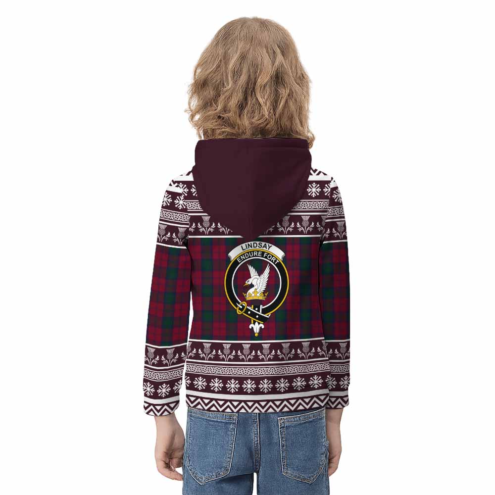 Lindsay Clan Tartan Christmas Kid Hoodie with Family Crest - Tartan Vibes Clothing