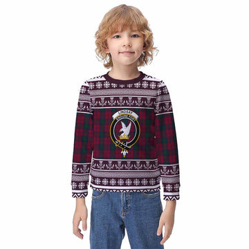 Lindsay Clan Tartan Christmas Kid Ugly Sweatshirt with Family Crest