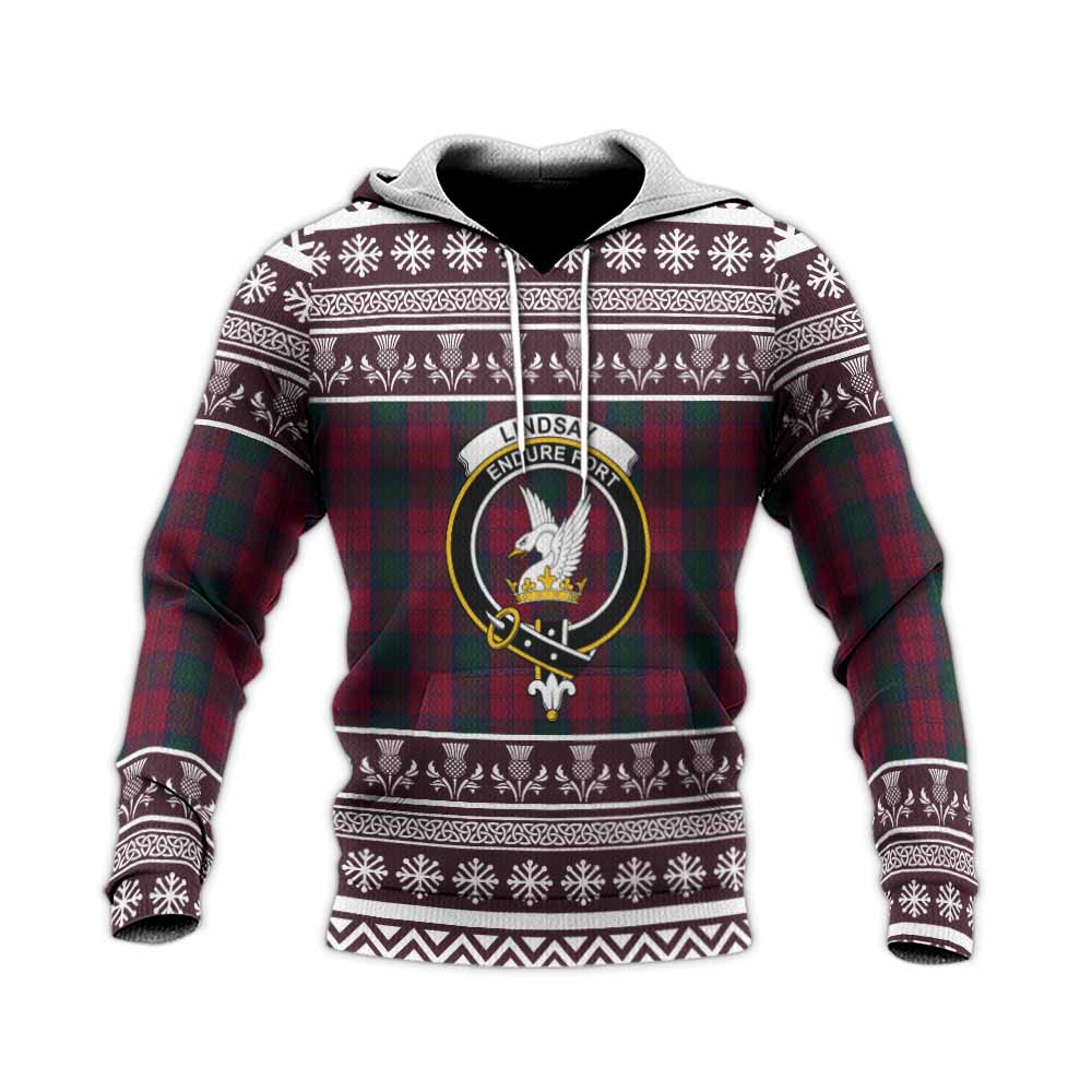 Lindsay Clan Tartan Christmas Knitted Hoodie with Family Crest - Tartan Vibes Clothing