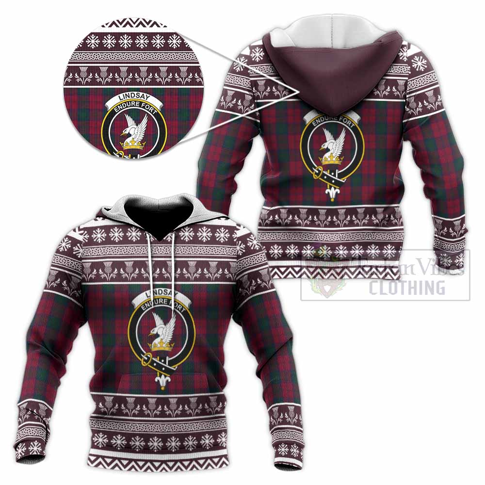 Lindsay Clan Tartan Christmas Knitted Hoodie with Family Crest - Tartan Vibes Clothing
