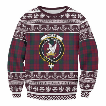 Lindsay Clan Tartan Christmas Sweatshirt with Family Crest
