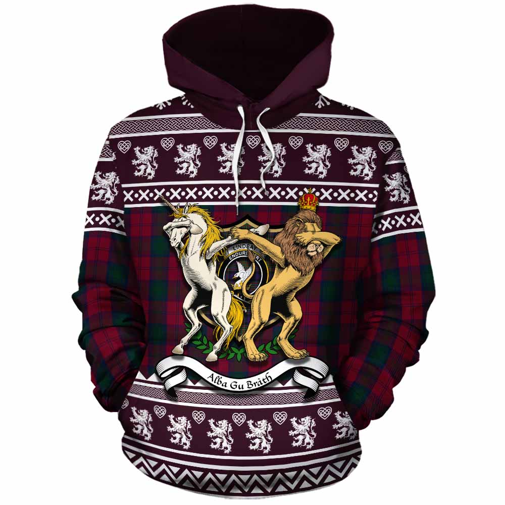 Lindsay Clan Tartan Crest Christmas Cotton Hoodie Coat of Arms Funny Style - Tartan Vibes Clothing