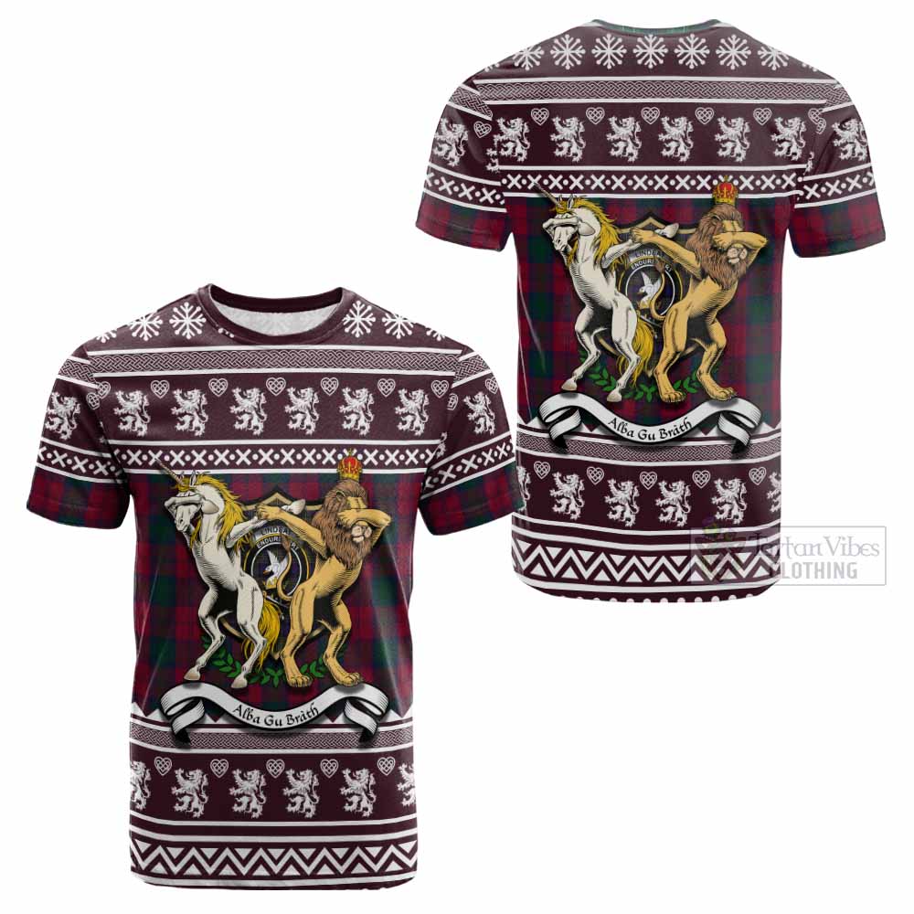 Lindsay Clan Tartan Crest Christmas Cotton T-shirt Coat of Arms Funny Style - Tartan Vibes Clothing