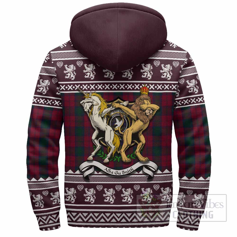 Lindsay Clan Tartan Crest Christmas Fleece Hoodie Coat of Arms Funny Style - Tartan Vibes Clothing