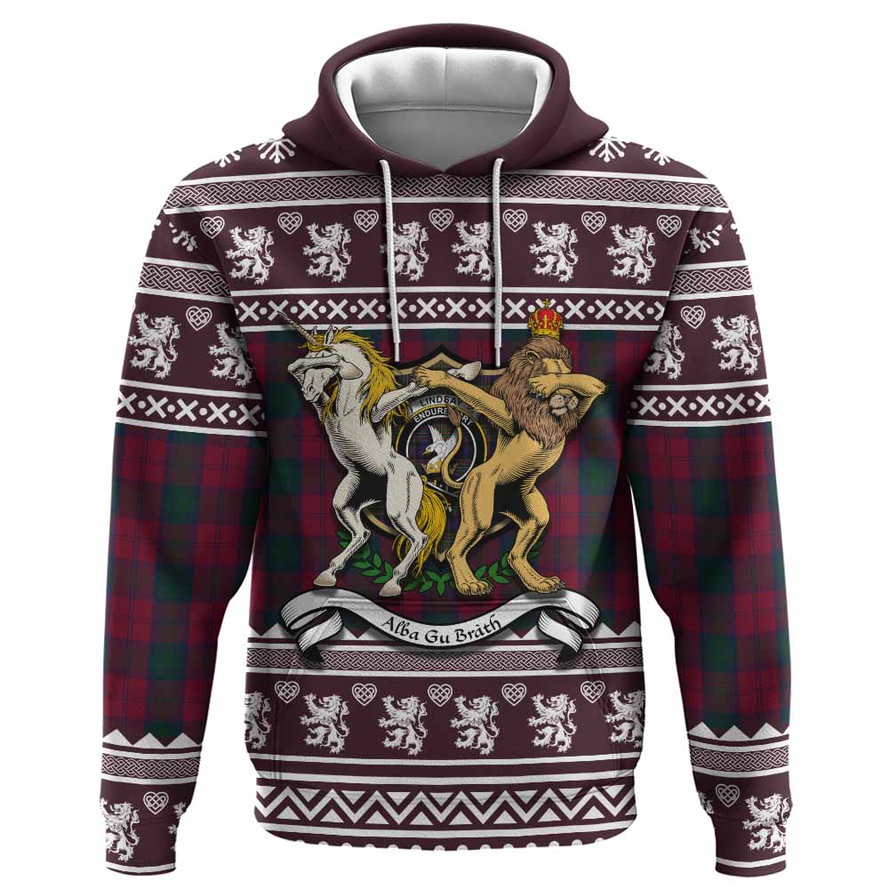 Lindsay Clan Tartan Crest Christmas Hoodie Coat of Arms Funny Style - Tartan Vibes Clothing