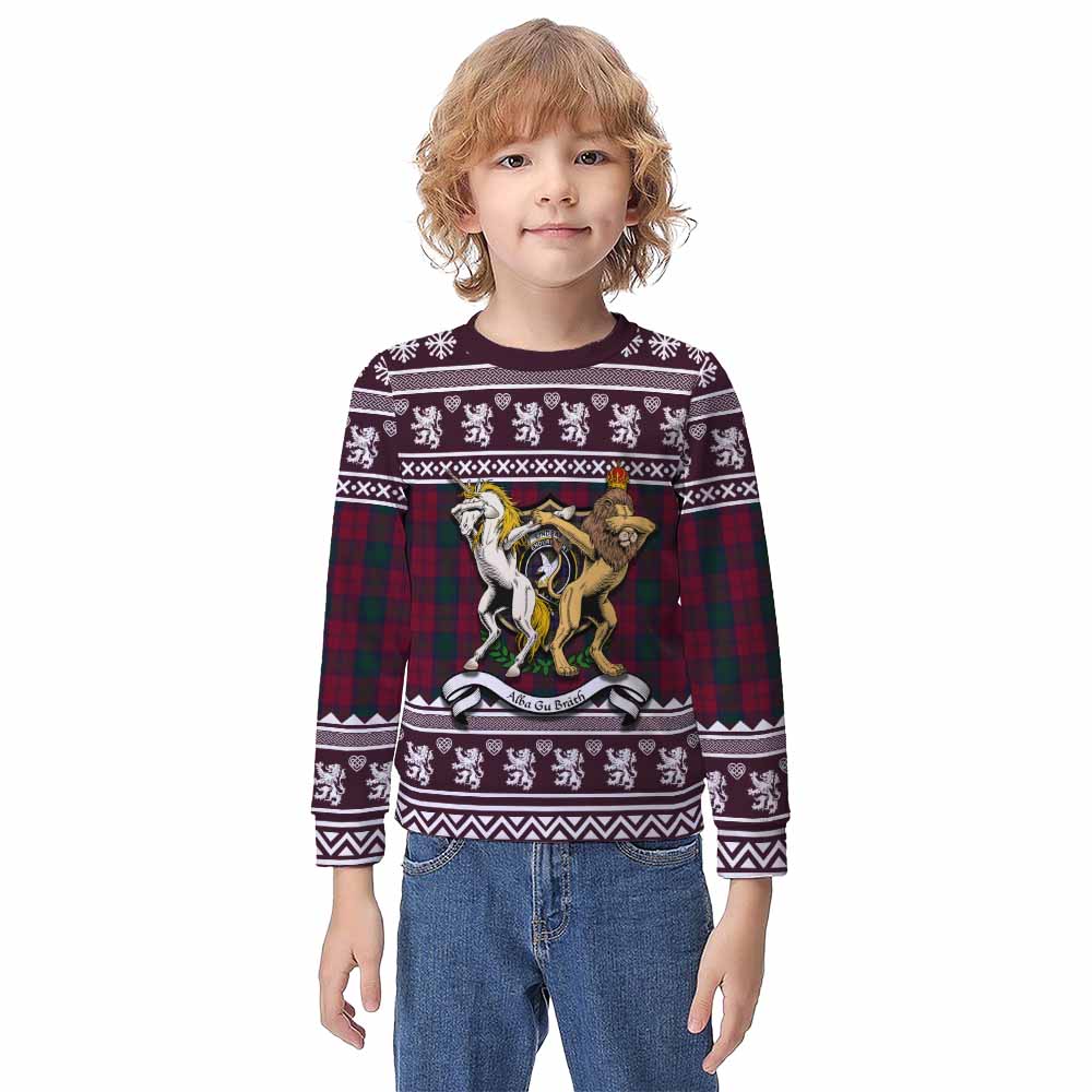 Lindsay Clan Tartan Crest Christmas Kid Ugly Sweatshirt Coat of Arms Funny Style - Tartan Vibes Clothing