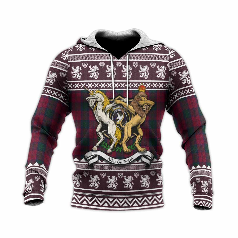 Lindsay Clan Tartan Crest Christmas Knitted Hoodie Coat of Arms Funny Style - Tartan Vibes Clothing