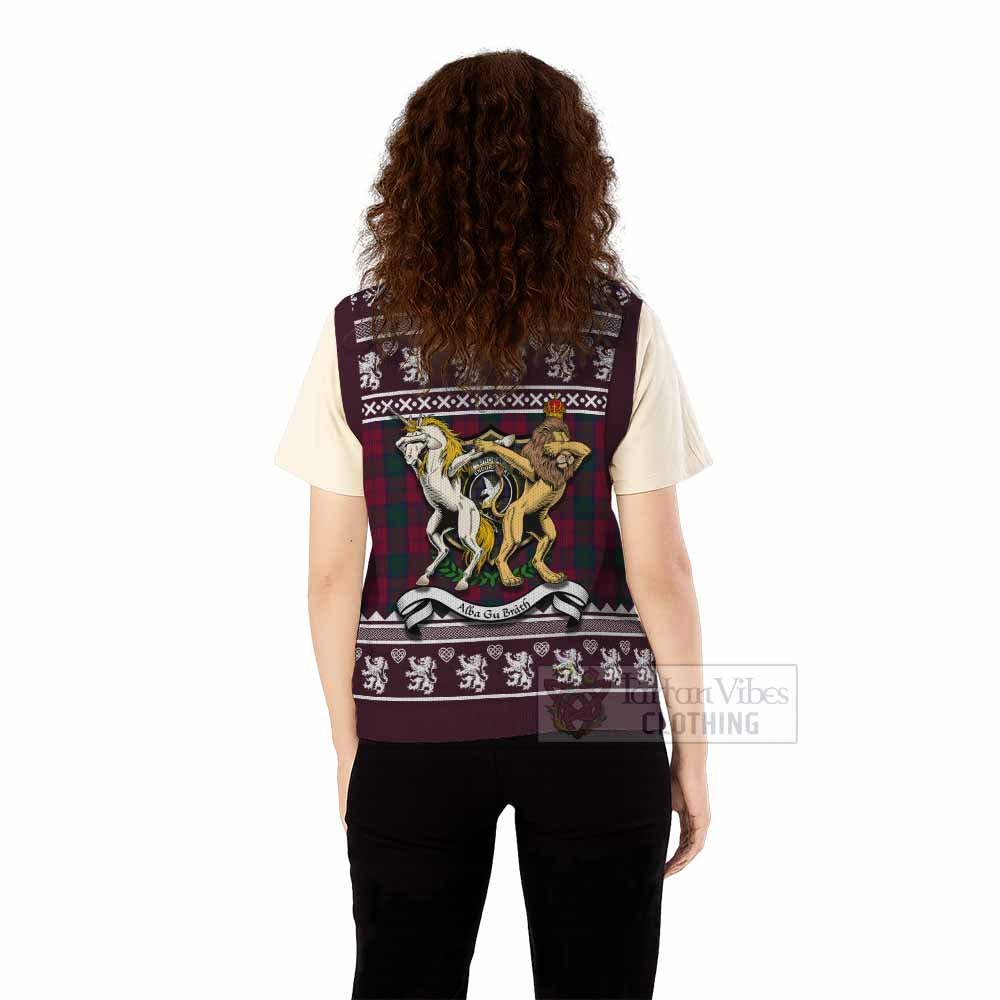 Lindsay Clan Tartan Crest Christmas Knitted V-Neck Vest Coat of Arms Funny Style - Tartan Vibes Clothing