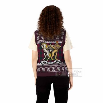 Lindsay Clan Tartan Crest Christmas Knitted V-Neck Vest Coat of Arms Funny Style