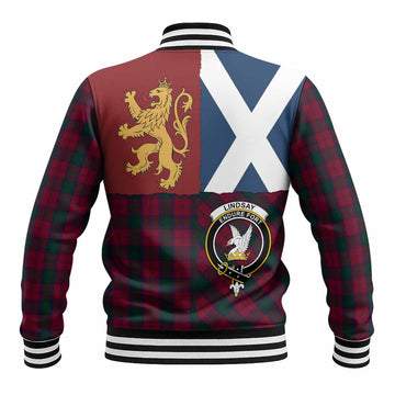 Lindsay Crest Tartan Baseball Jacket with Lion Rampant Saltire Style