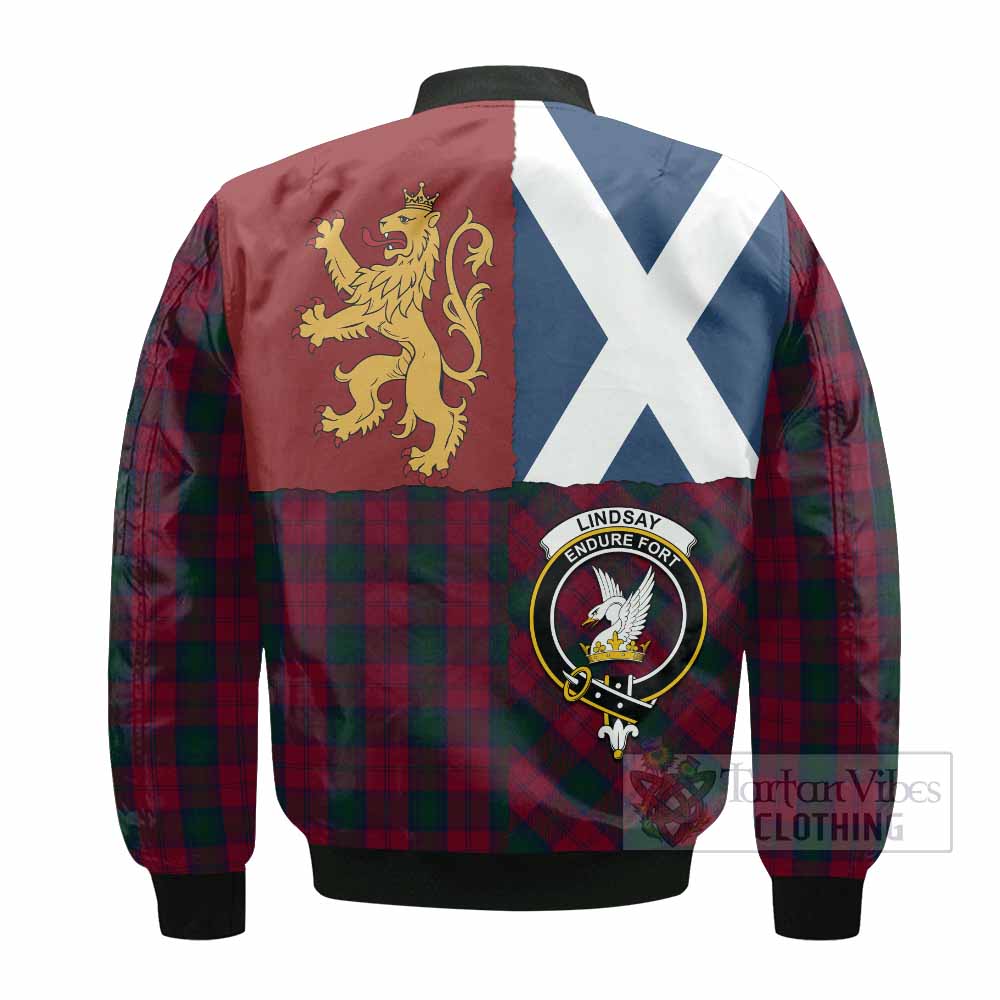 Lindsay Crest Tartan Bomber Jacket with Lion Rampant Saltire Style