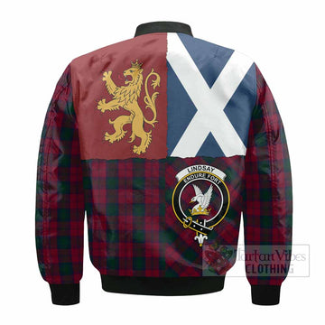 Lindsay Crest Tartan Bomber Jacket with Lion Rampant Saltire Style