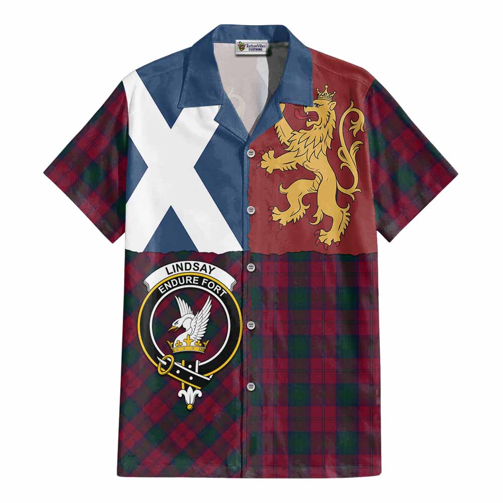 Lindsay Crest Tartan Cotton Hawaiian Shirt with Lion Rampant Saltire Style - Tartan Vibes Clothing