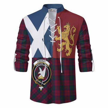 Lindsay Crest Tartan Ghillie Shirt with Lion Rampant Saltire Style