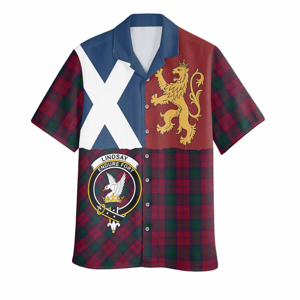 Lindsay Crest Tartan Hawaiian Shirt with Lion Rampant Saltire Style