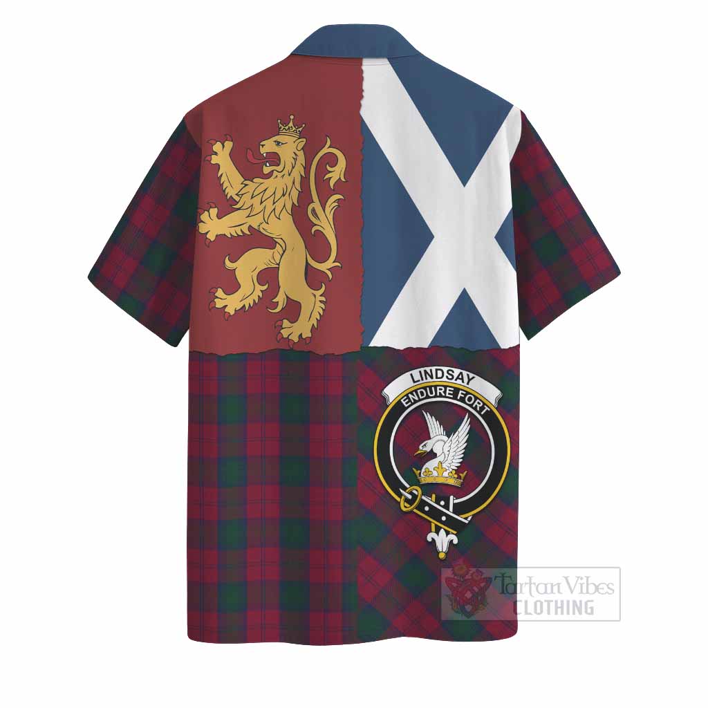 Lindsay Crest Tartan Hawaiian Shirt with Lion Rampant Saltire Style