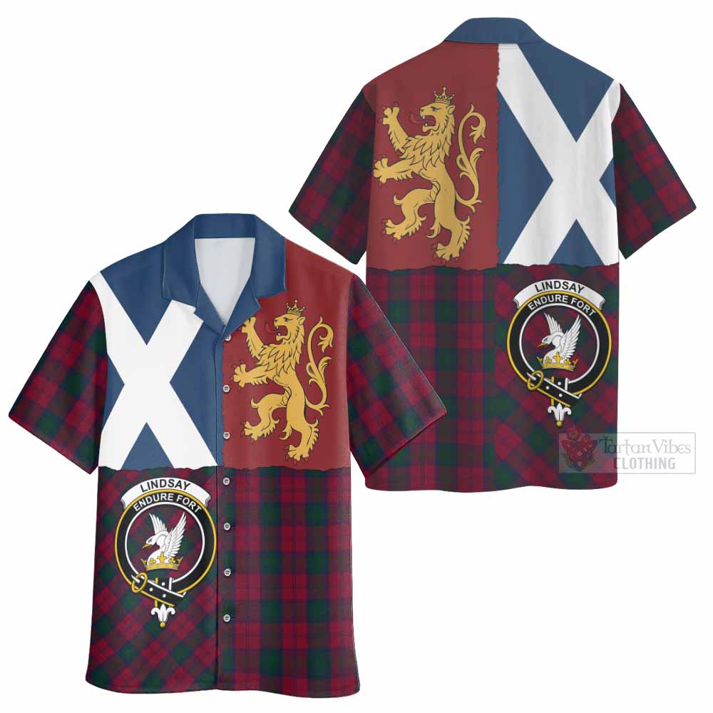 Lindsay Crest Tartan Hawaiian Shirt with Lion Rampant Saltire Style
