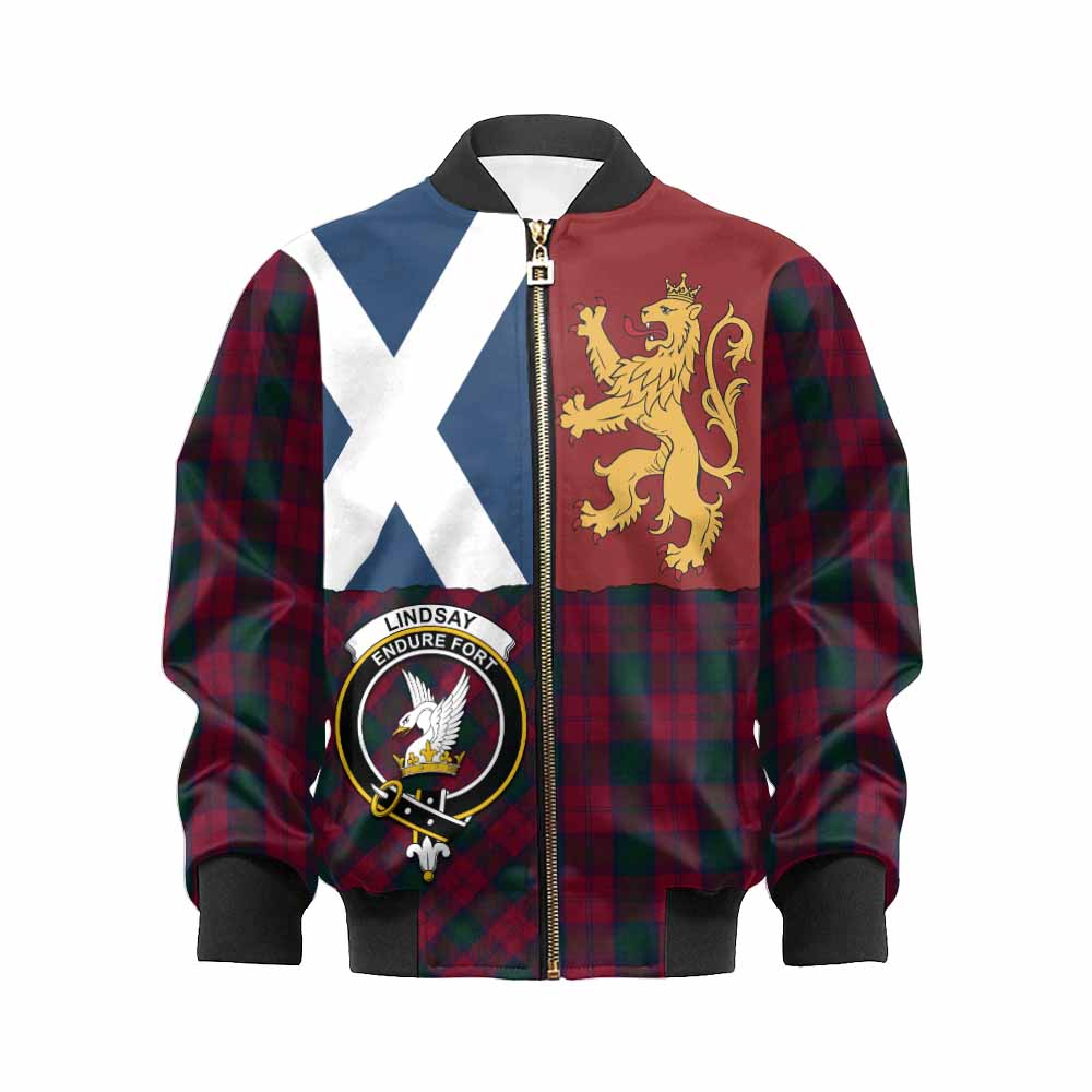 Lindsay Crest Tartan Kid Bomber Jacket with Lion Rampant Saltire Style - Tartan Vibes Clothing