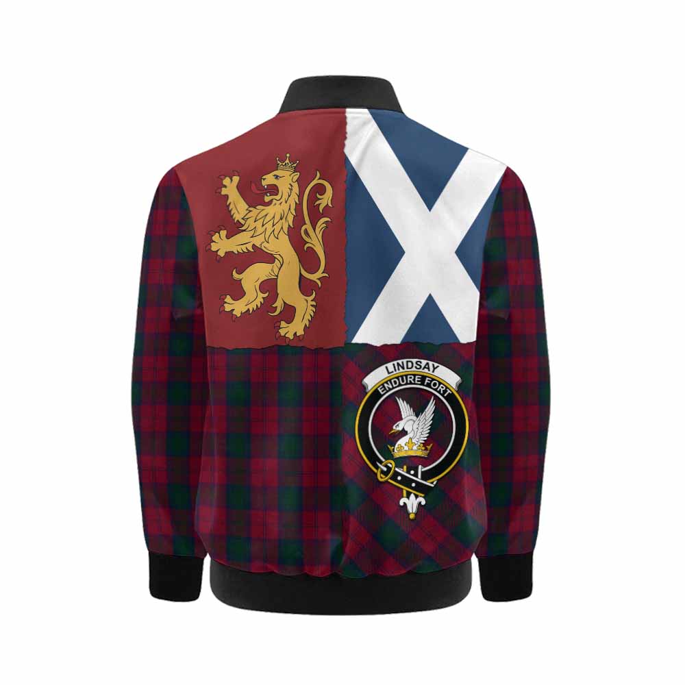Lindsay Crest Tartan Kid Bomber Jacket with Lion Rampant Saltire Style - Tartan Vibes Clothing