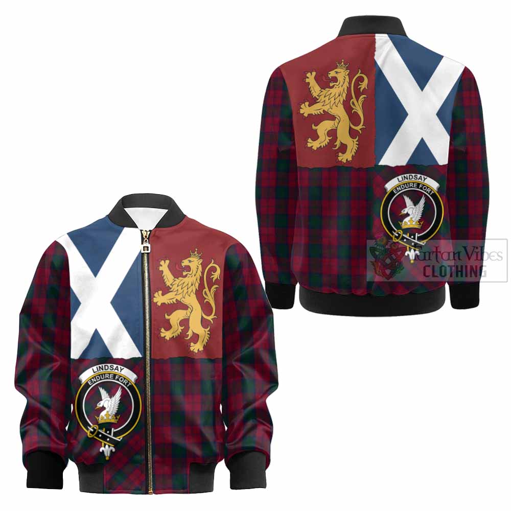 Lindsay Crest Tartan Kid Bomber Jacket with Lion Rampant Saltire Style - Tartan Vibes Clothing