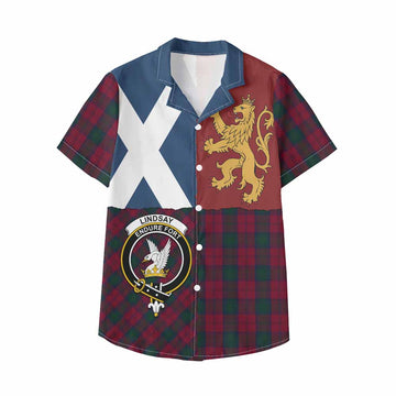 Lindsay Crest Tartan Kid Hawaiian Shirt with Lion Rampant Saltire Style