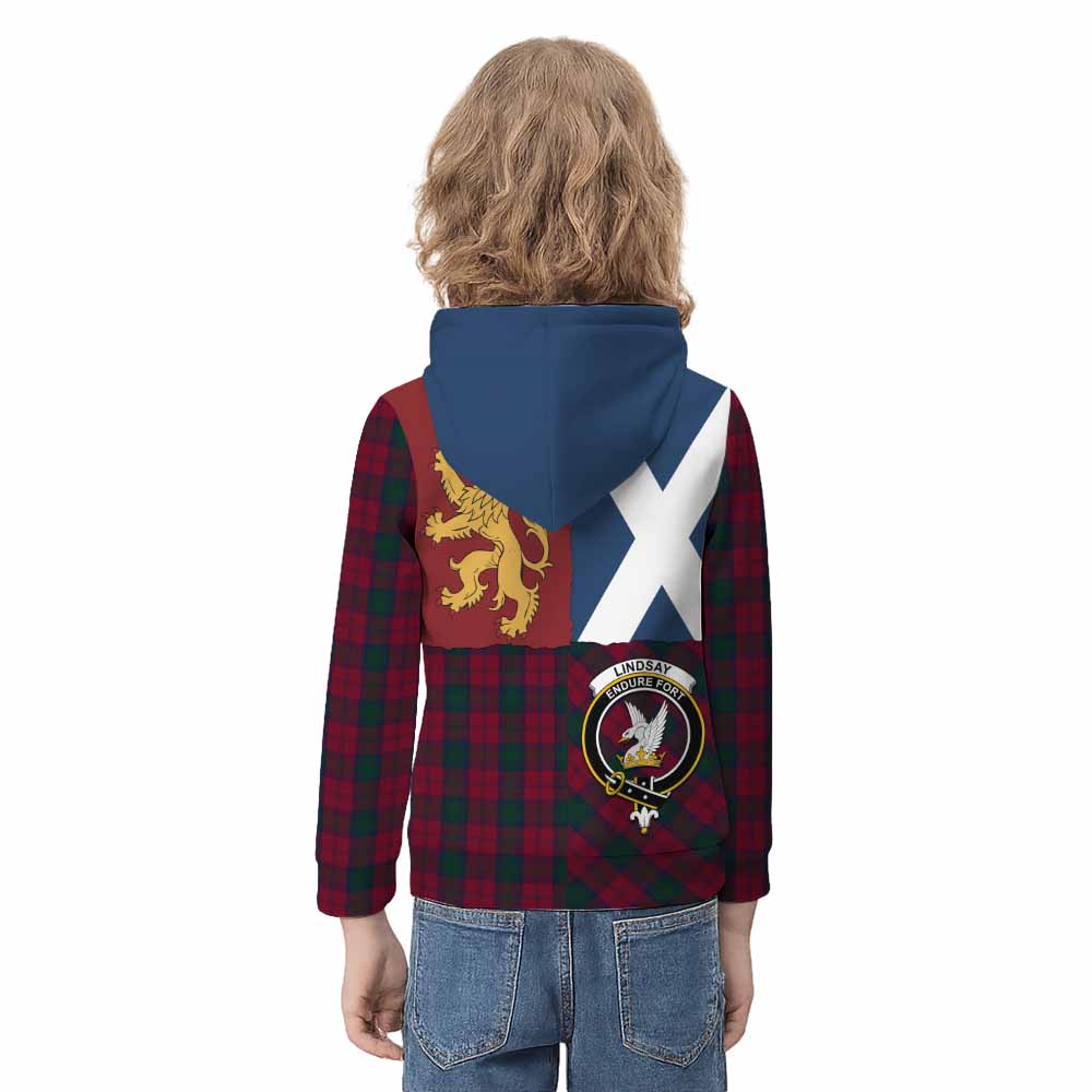 Lindsay Crest Tartan Kid Hoodie with Lion Rampant Saltire Style - Tartan Vibes Clothing