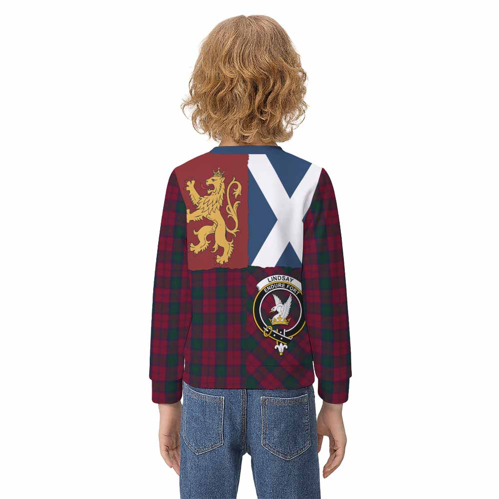 Lindsay Crest Tartan Kid Knitted Sweatshirt with Lion Rampant Saltire Style - Tartan Vibes Clothing
