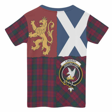 Lindsay Crest Tartan Kid T-shirt with Lion Rampant Saltire Style