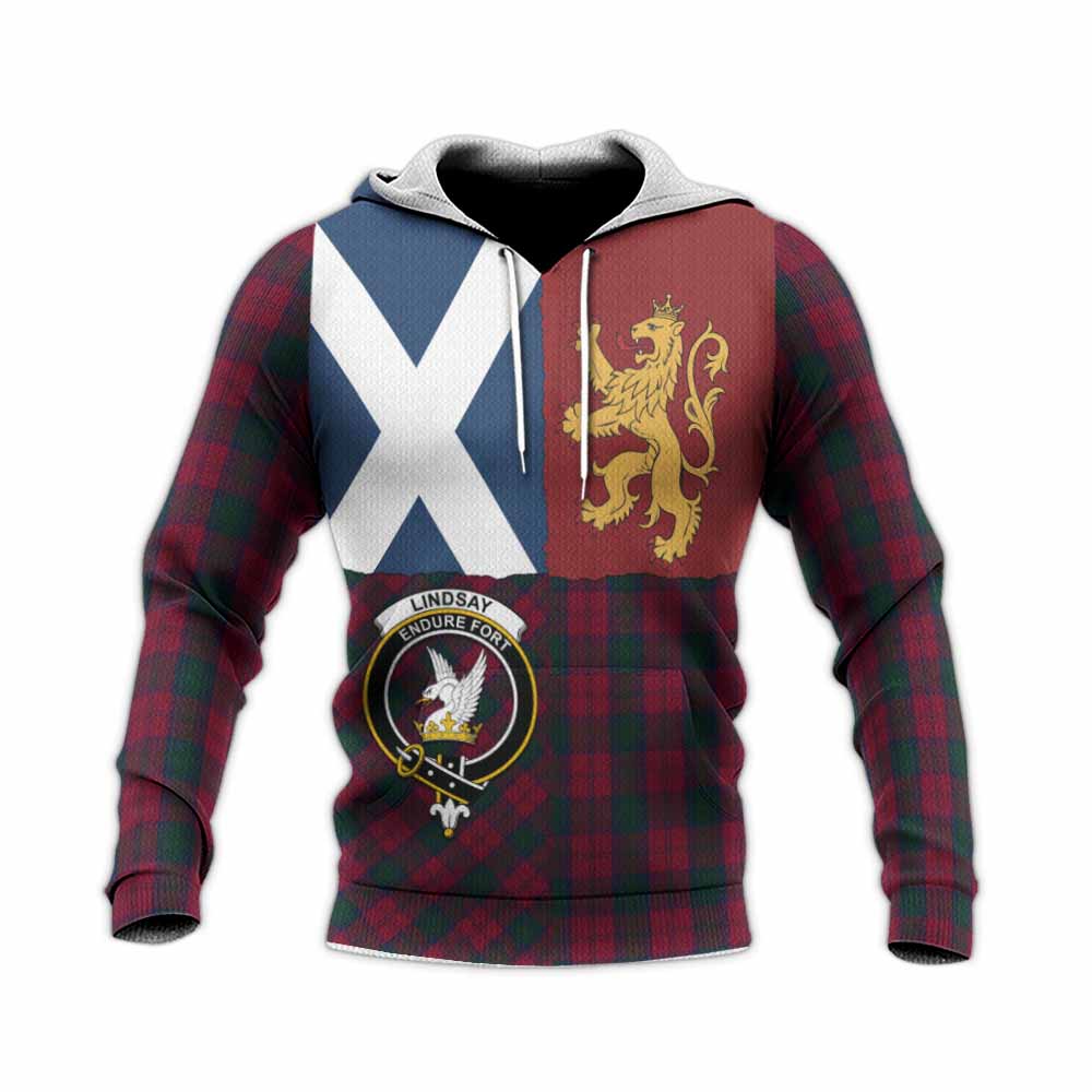 Lindsay Crest Tartan Knitted Hoodie with Lion Rampant Saltire Style