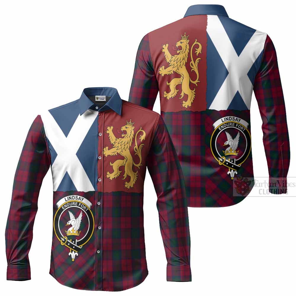 Lindsay Crest Tartan Long Sleeve Button Shirts with Lion Rampant Saltire Style
