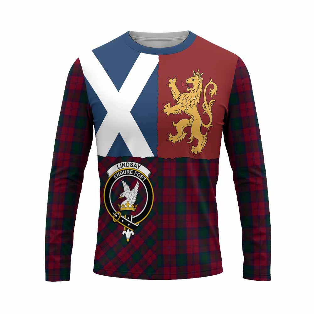 Lindsay Crest Tartan Long Sleeve T-Shirt with Lion Rampant Saltire Style